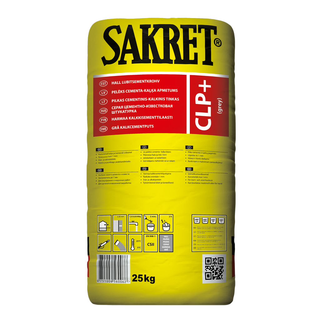 CEMENTINIS KALKINIS TINKAS (Mašininis tinkas) SAKRET CLP+ 40 KG