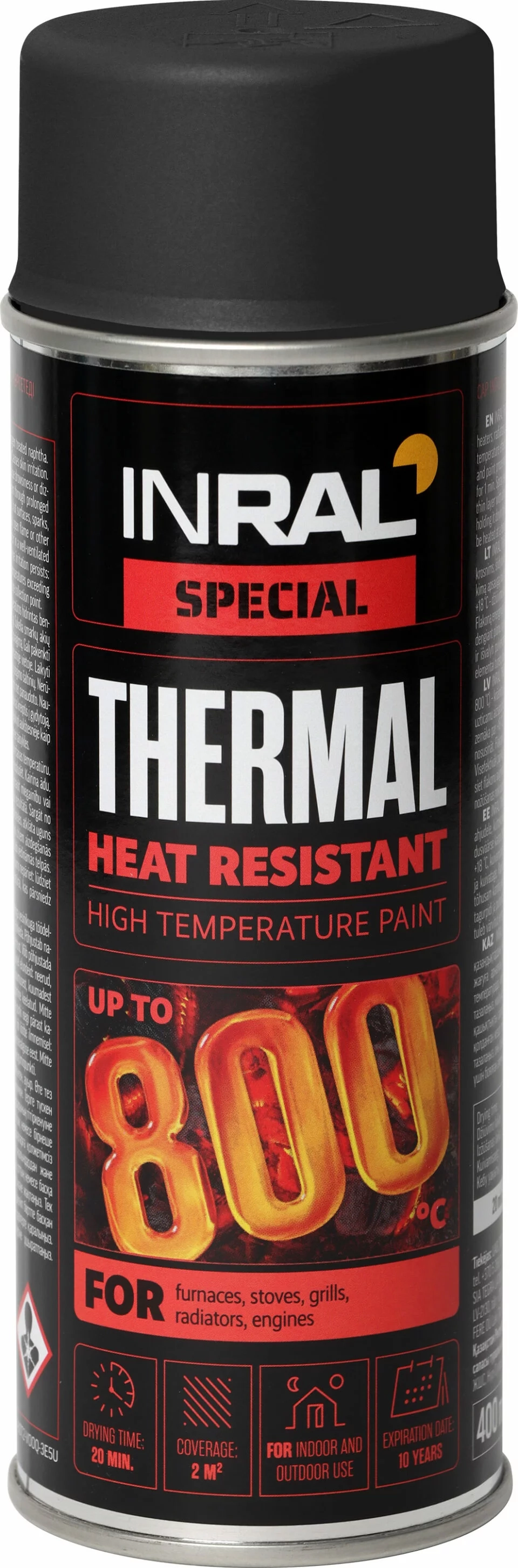 AEROZOLINIAI DAŽAI ATSPARŪS KARŠČIUI THERMAL RAL9011 JUODI 400ml INRAL