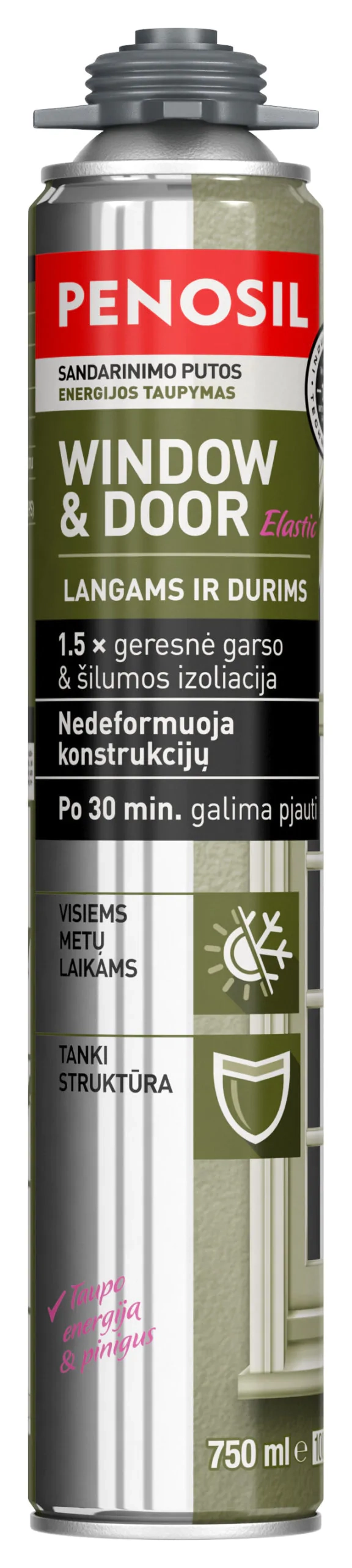 LANGŲ IR DURŲ MONTAVIMO PUTOS WINDOW&DOOR 750ml PENOSIL (Mažo plėtimosi)